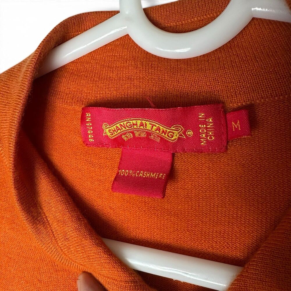 Shanghai Tang 100% Cashmere Sweater Men's M Orange Mandarin Collar Frog Closure - Picture 6 of 10